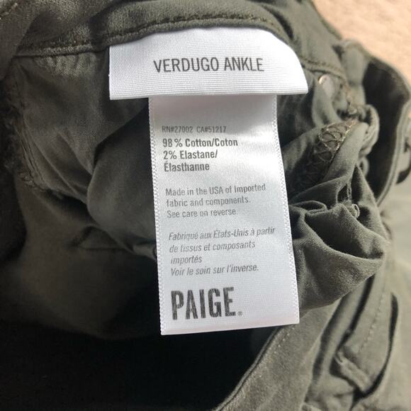 PAIGE Verdugo Ankle Skinny Jeans 27 Dark Moss - Picture 4 of 7